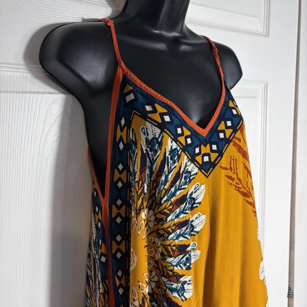 Jealous Tomato Boho Hanky Hem‎ Dress Women M Orange Feather Medallion Sleeveless - Picture 2 of 10